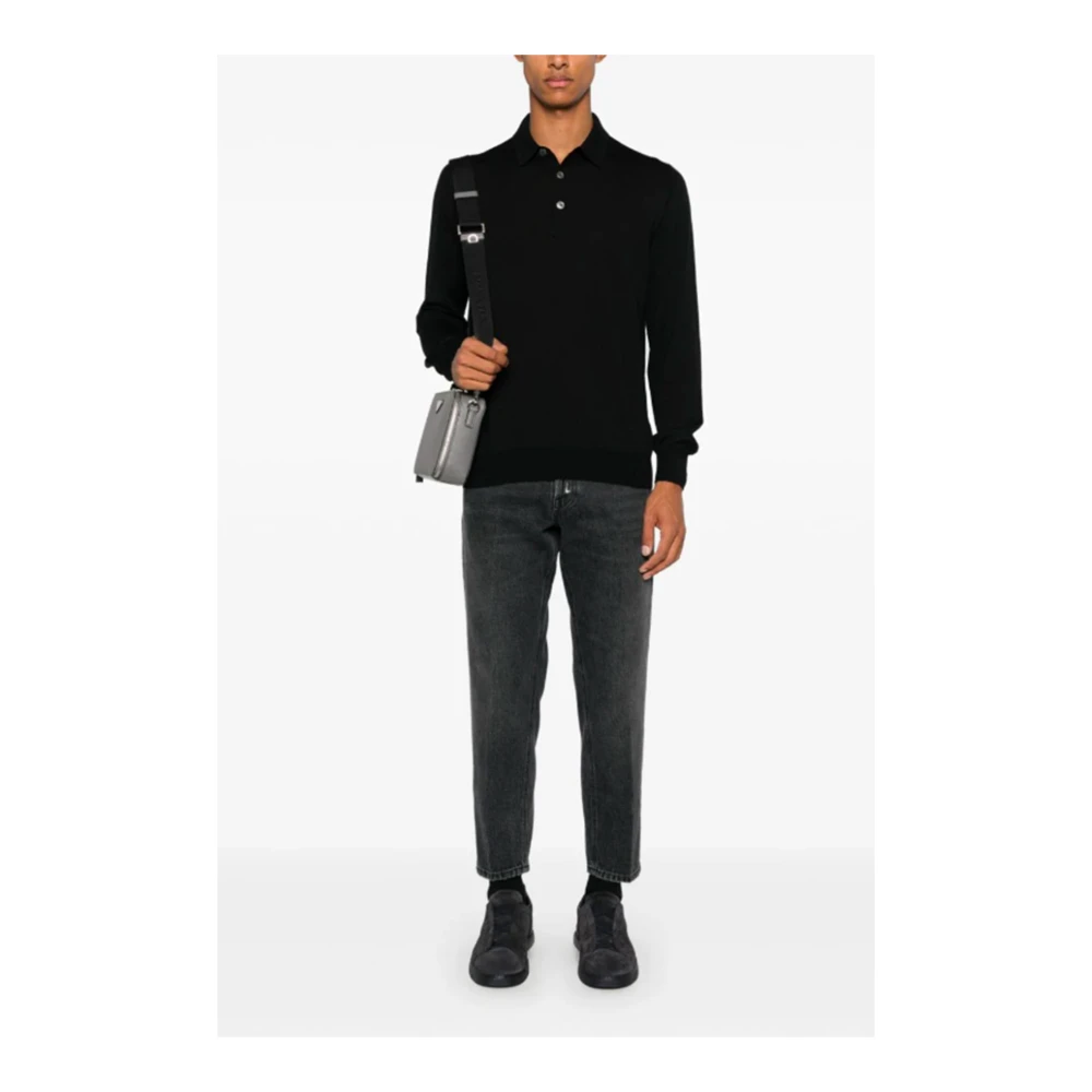 Lardini Zwarte wollen poloshirt Black Heren
