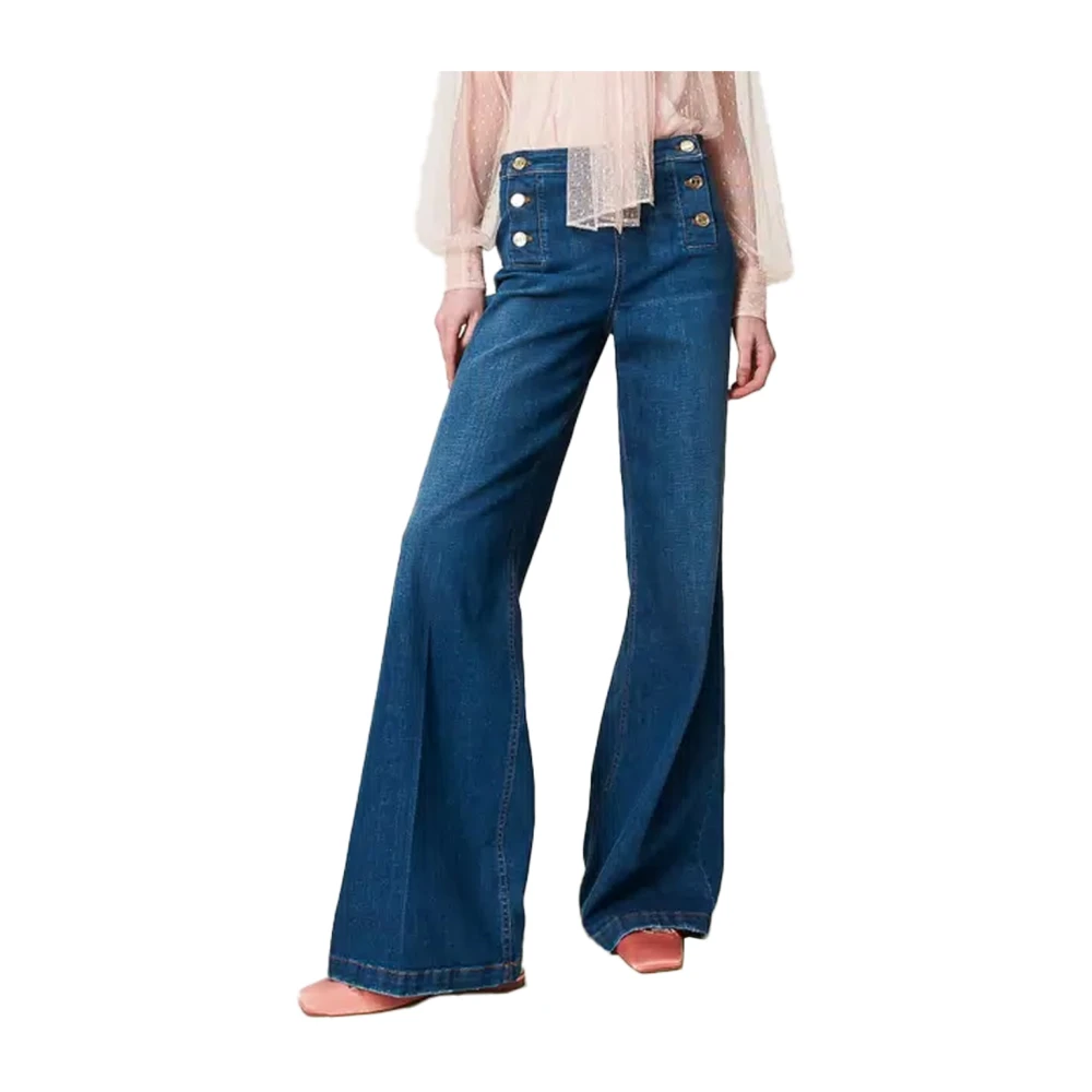 Twinset Indigo Katoen Wide Leg Jeans Blue Dames