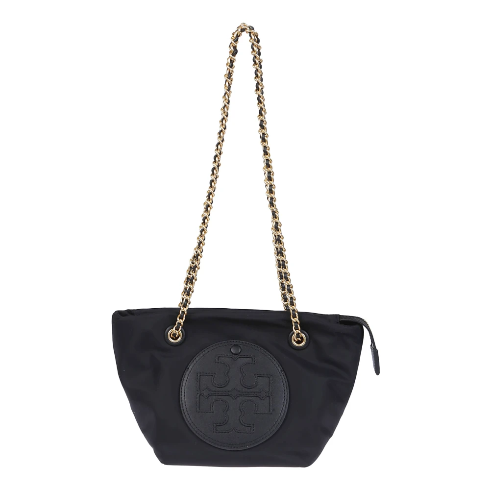 TORY BURCH Nylon Zwarte Schoudertas met Leren Logo Black Dames