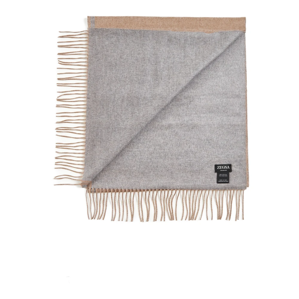 Ermenegildo Zegna Zijden Sjaal met Franjes Beige Heren