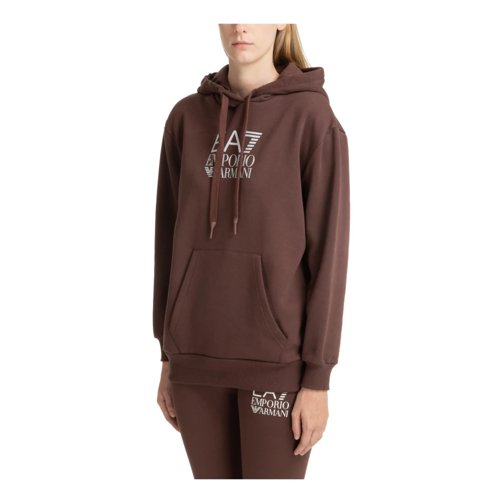 Emporio Armani EA7 Trekkoord Effen Logo Zak Hoodie Brown Dames