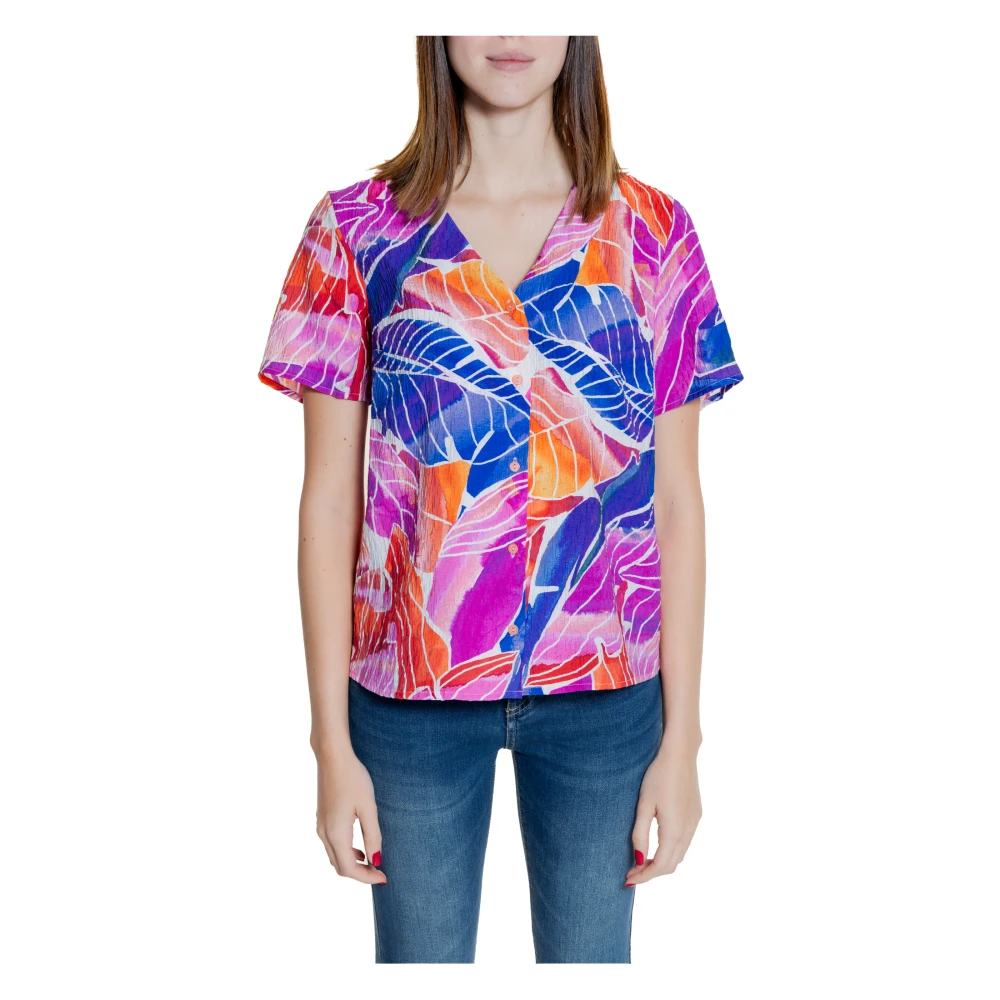 Vila Roze V-hals Bedrukte Blouse Multicolor Dames