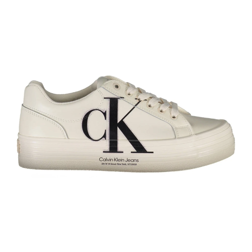 Calvin Klein Women's White Sporty Trainers With Contrast Details Size 7 Uk