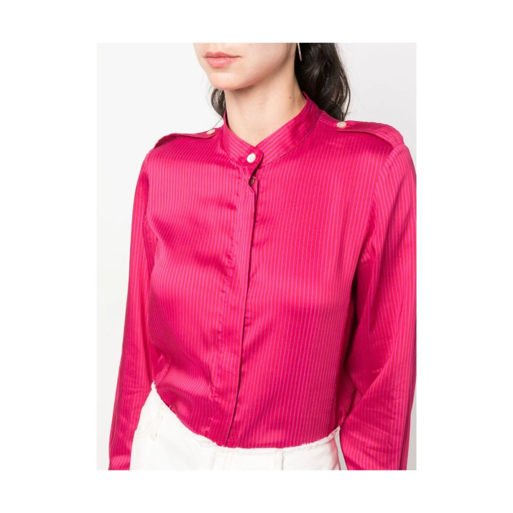Isabel marant Gestreepte Overhemd met Opstaande Kraag Pink Dames