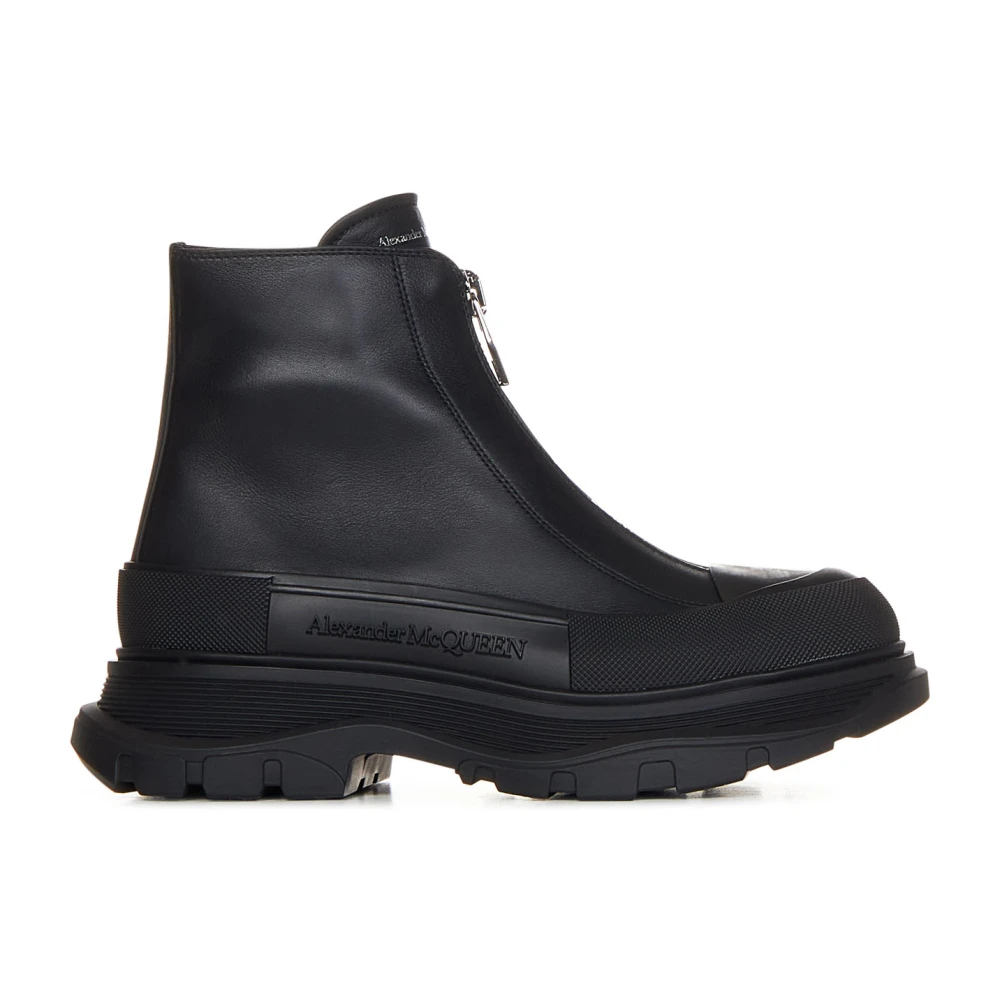 Schwarze Lederstiefel mit Silbernen Reißverschluss - Alexander McQueen - Modalova