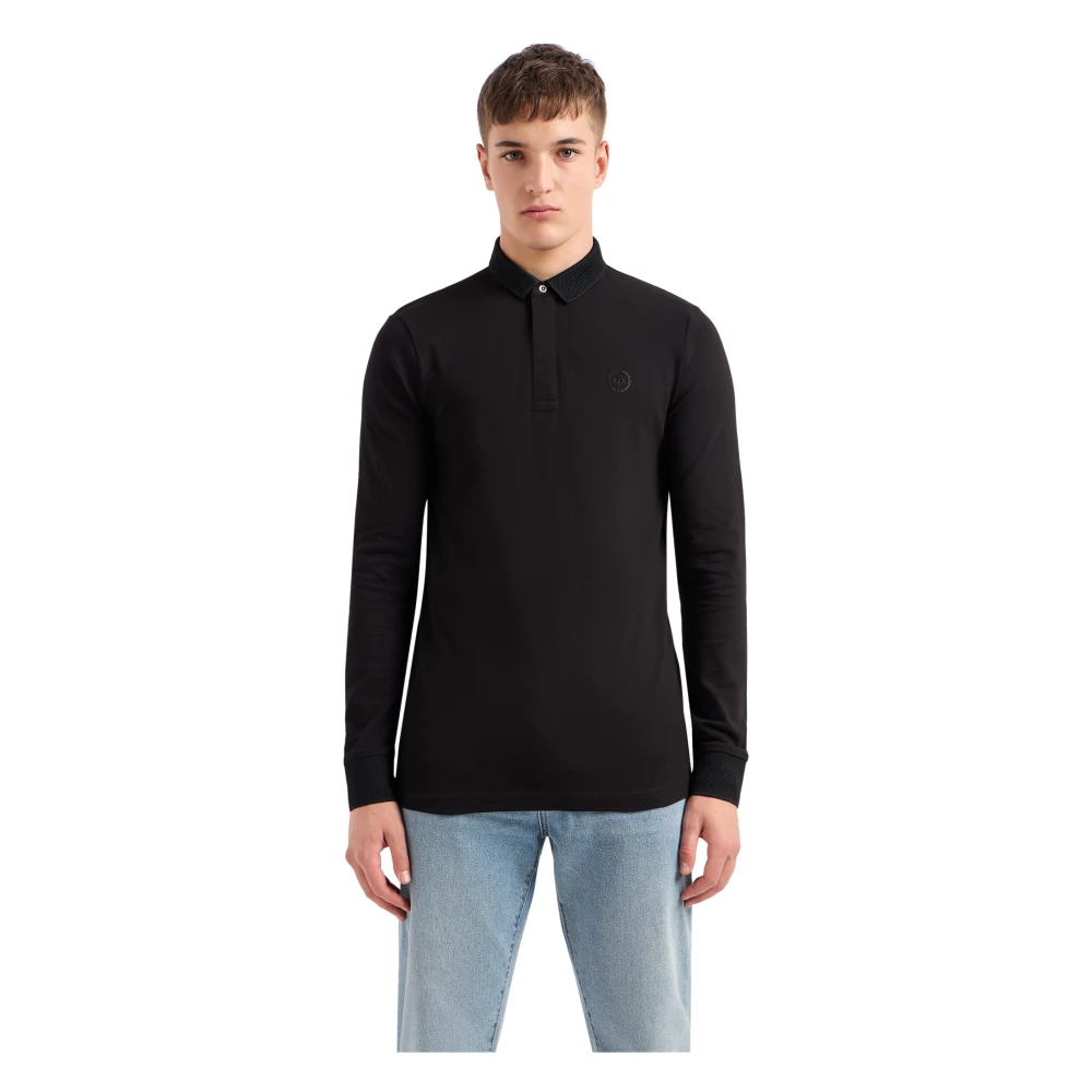 Armani Exchange Slim fit poloshirt in stretch katoen met lange mouwen Black Heren