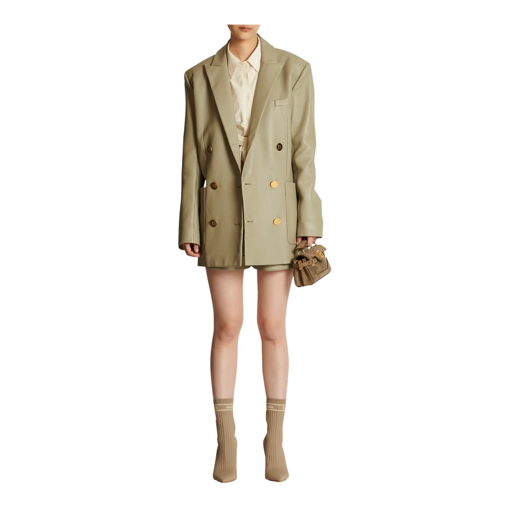 Balmain Leren Blazer Jas Beige Dames