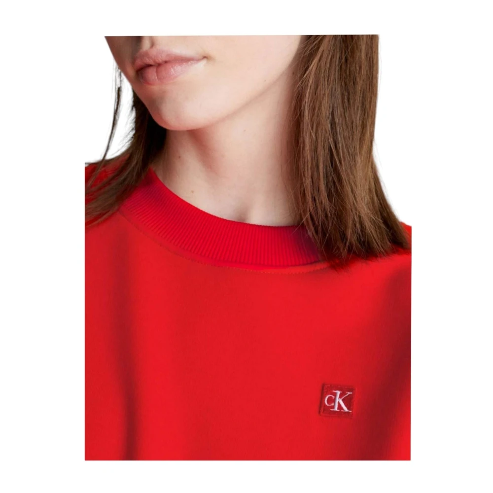 Calvin Klein Minimalistische Badge Crewneck Sweatshirt Red Dames