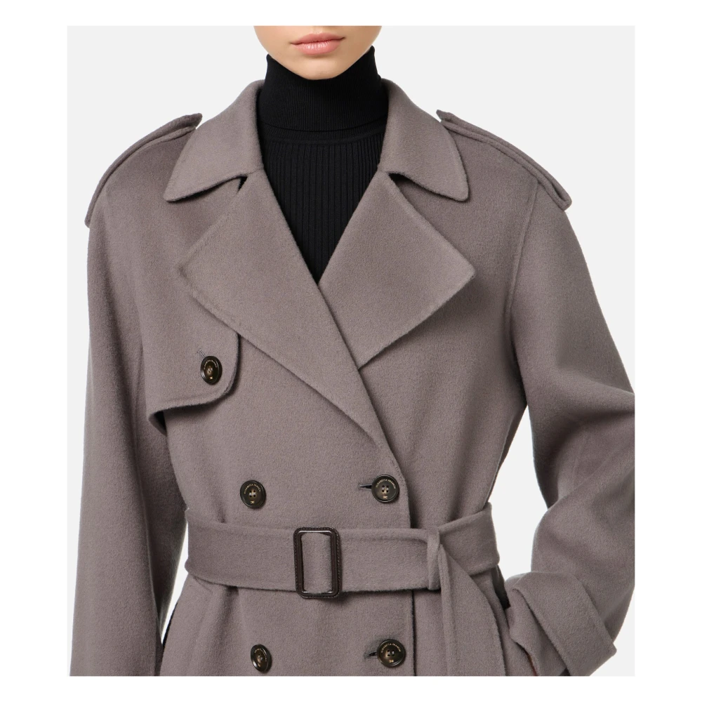 Elisabetta Franchi Wollen Trenchcoat Gray Dames