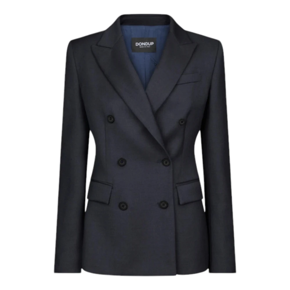 Dondup Navy Double-Breasted Blazer met Peak Revers Blue Dames