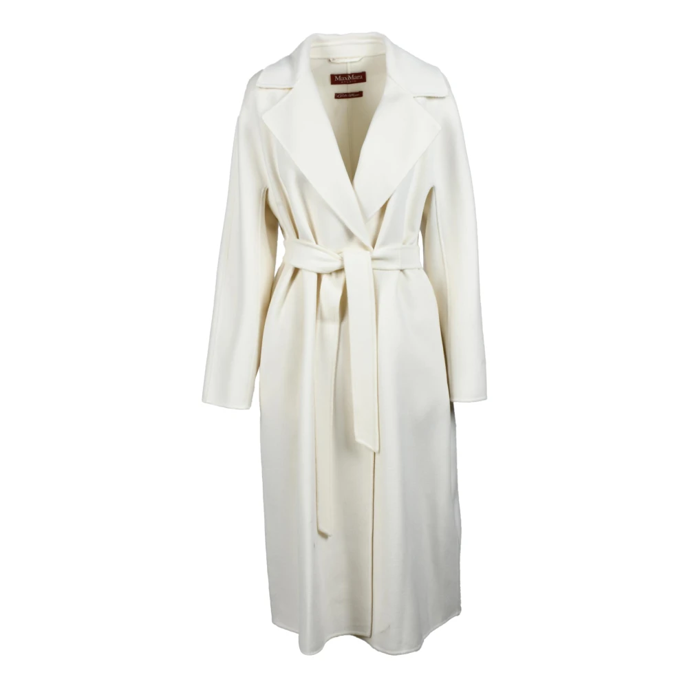 Max Mara Studio White Wool Silk Cashmere Belted Coat - Female - Belted Coats - 3XS - Coats