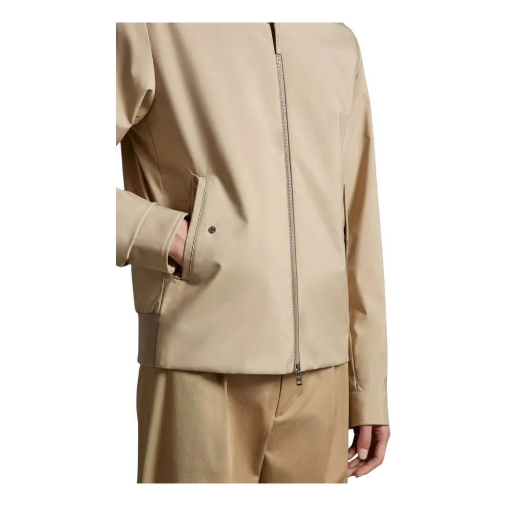 Moncler Elegante Beige Jas met Leren Afwerking Beige Heren