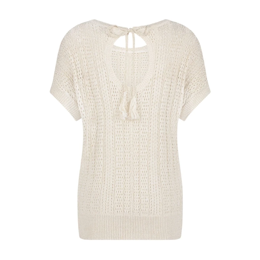 Red Button Glitter Gebreide Top met Striksluiting White Dames