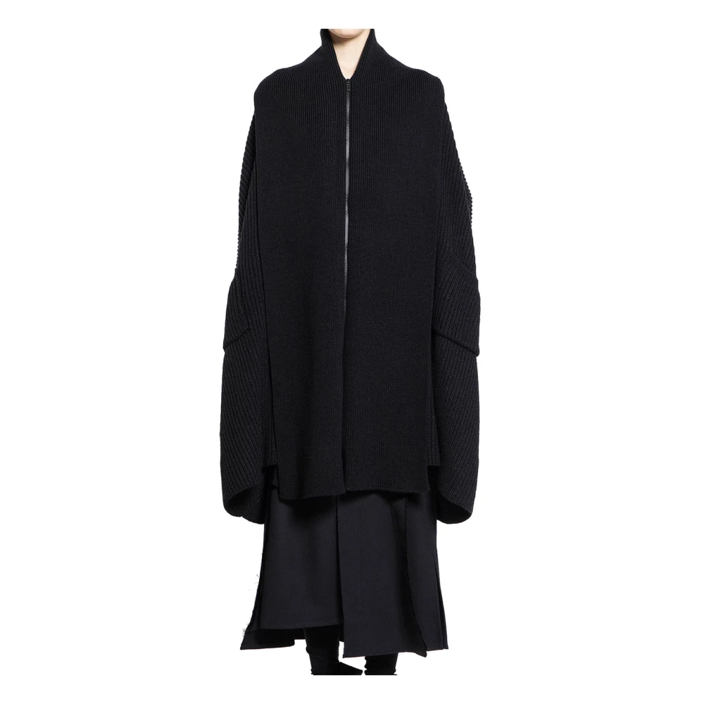 Yohji Yamamoto Svart Lång Kofta med Dragkedja Black, Dam