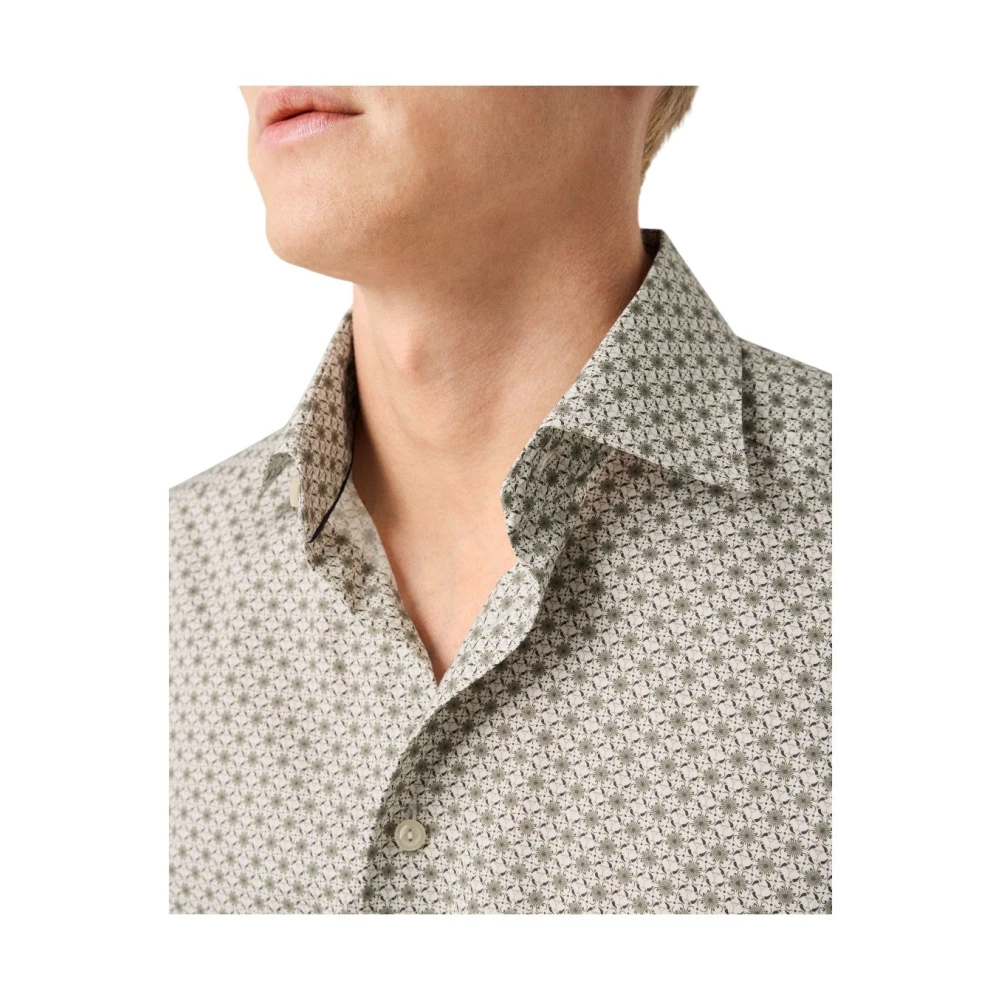 Eton Geometrische Handtekening Twill Shirt Print Beige Heren
