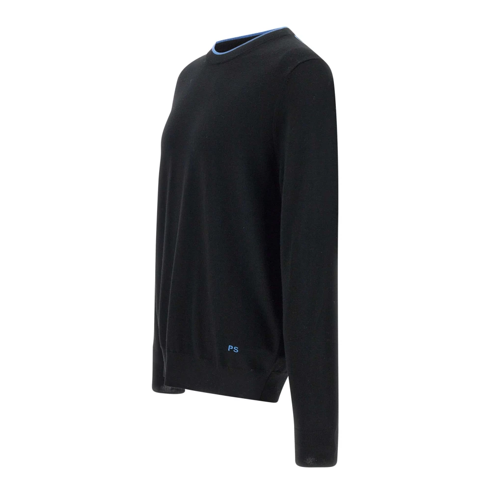 Paul Smith Zwarte wollen trui met candy-blauwe piping Black Heren