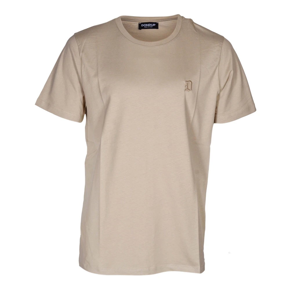 Dondup Uomo Beige T-Shirt Con Logo Ricamato