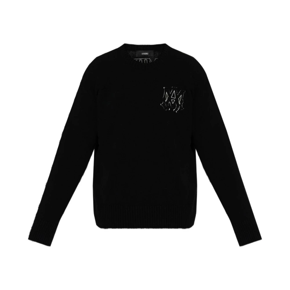 Amiri Men's Black Round-Neck Knitwear, L, Maglione Girocollo Con Logo