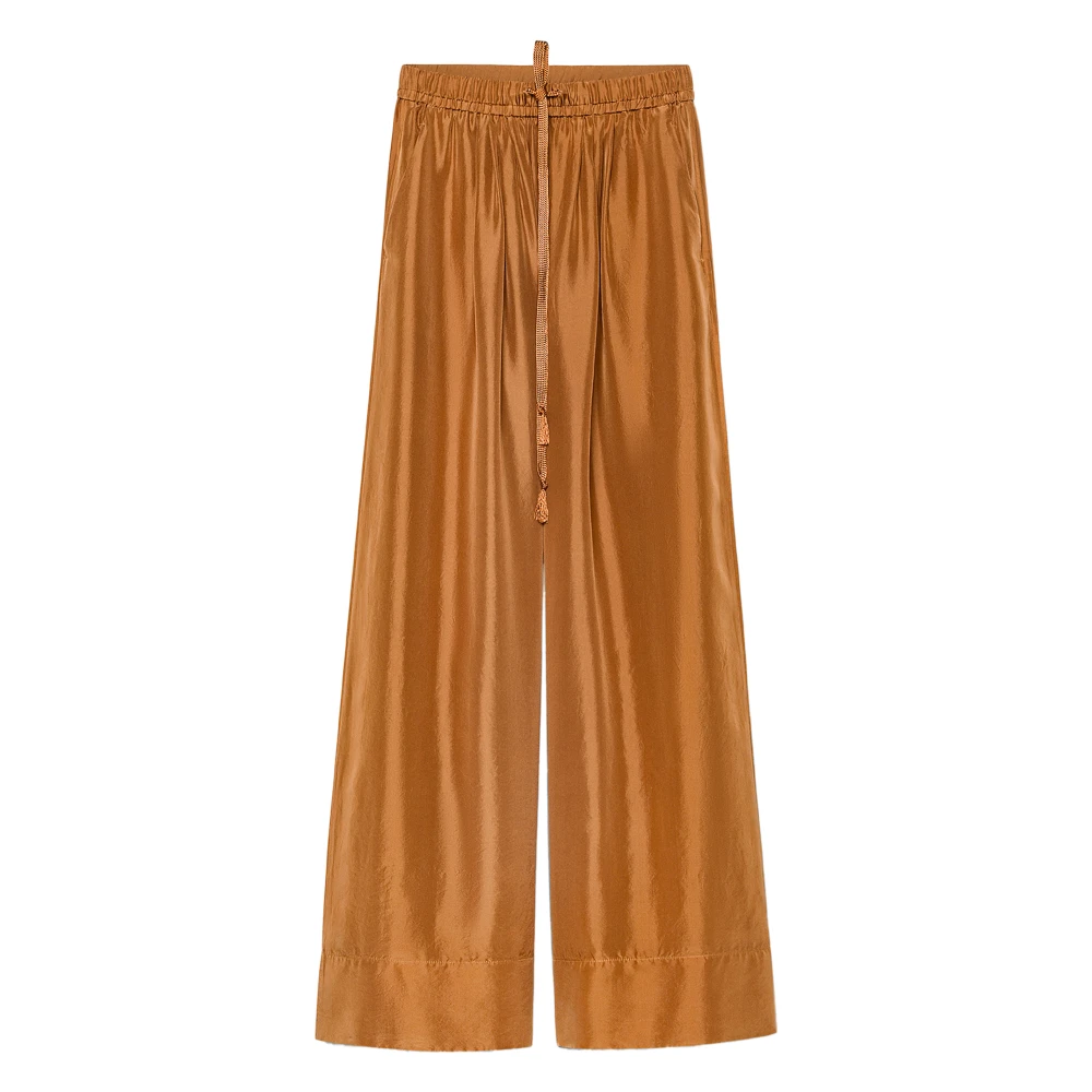 Forte Forte Women's Brown Wide Trousers, Xs, Habotai Silk Drawstring Trousers