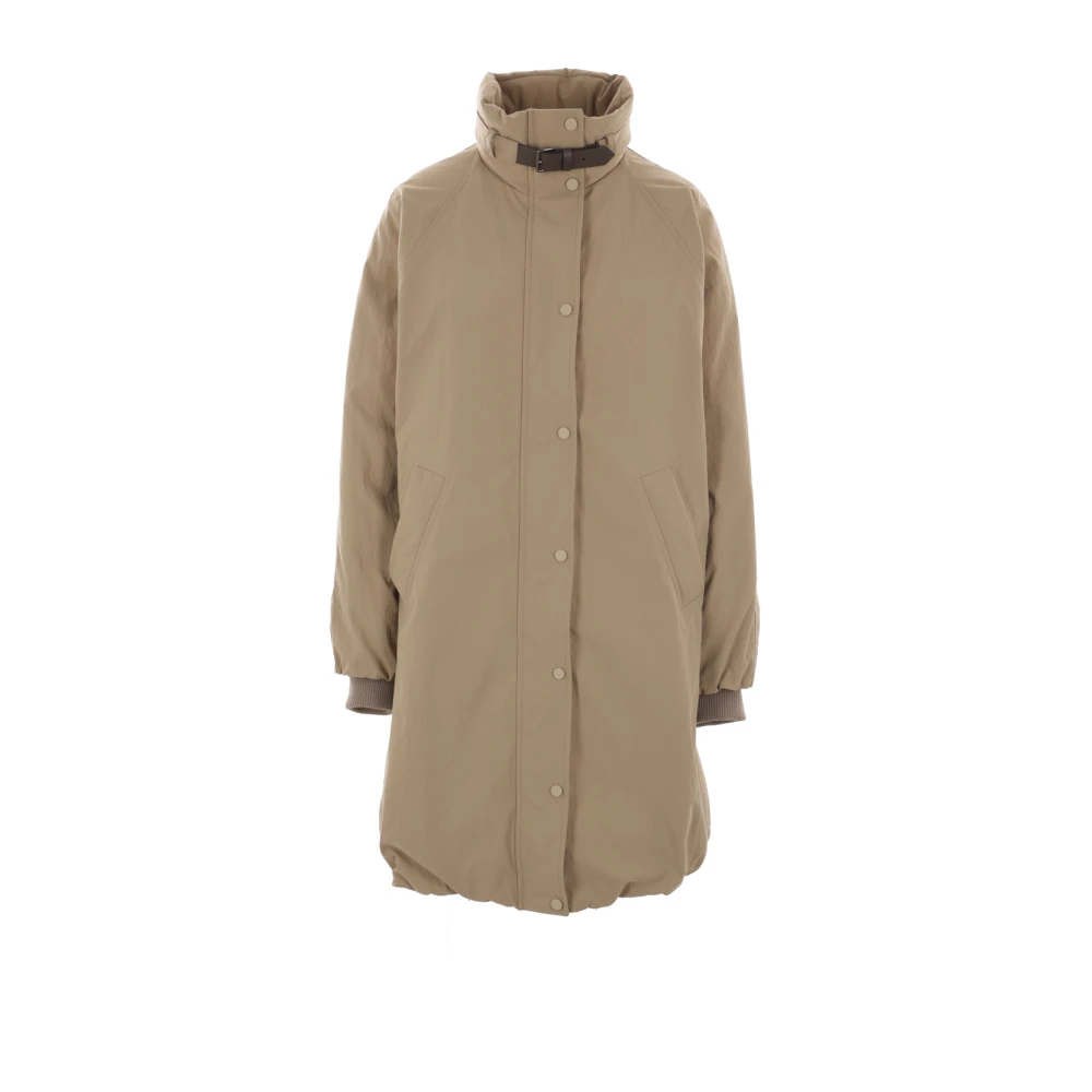 BRUNELLO CUCINELLI Beige Nylon Donsjas met Hoge Kraag Brown Dames