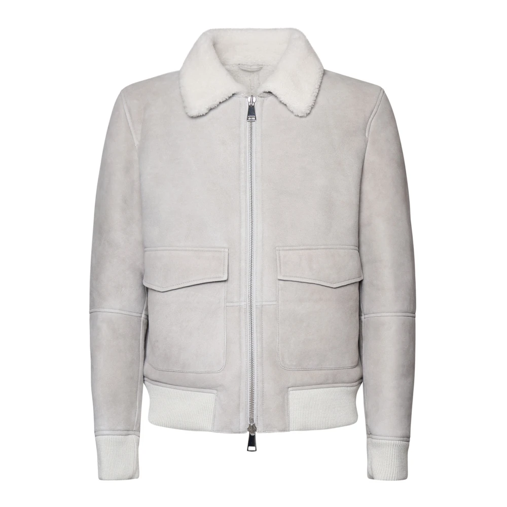 Dondup Schapenvacht Jas met Sherling Kraag White Heren