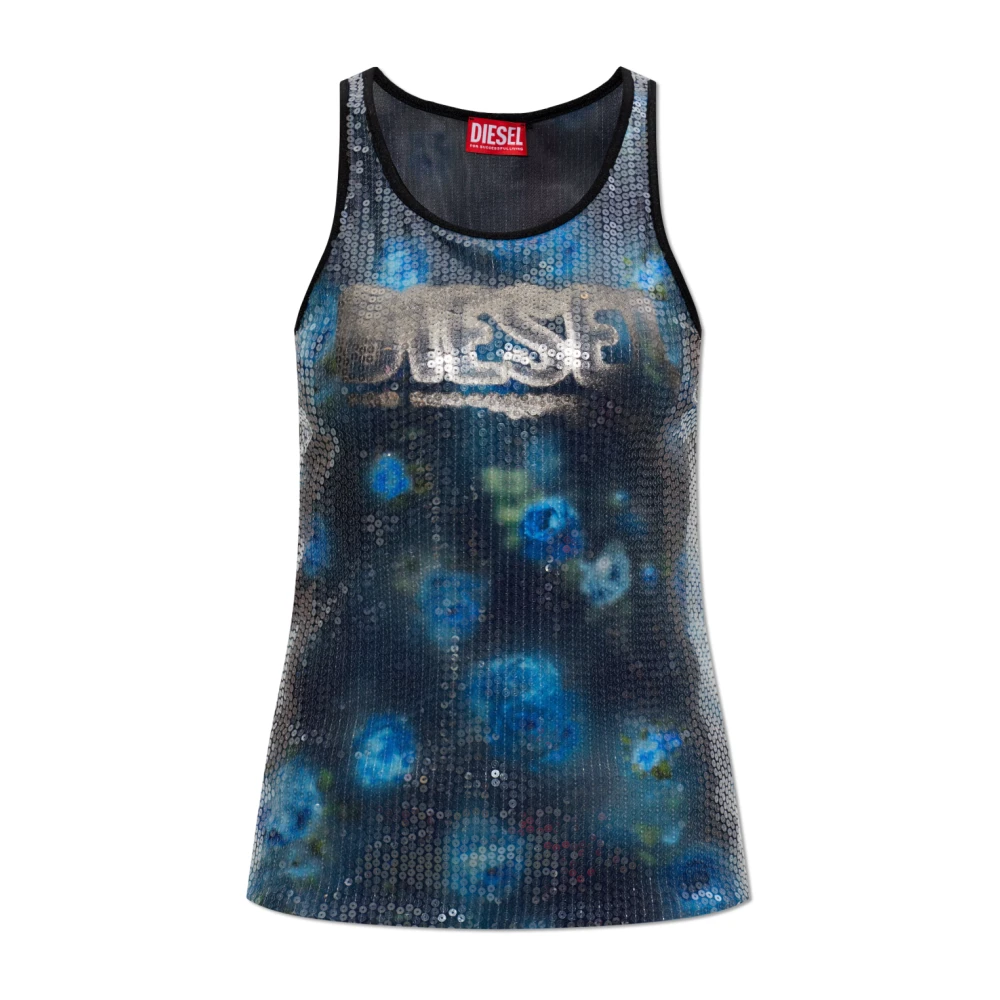 Diesel Women's Blue Sleeveless Tops, S, T-Unky Top