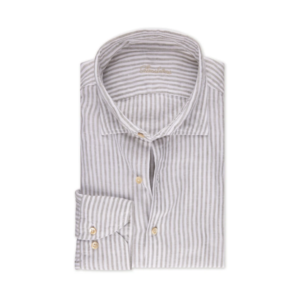 Stenströms Men's Gray Casual Shirts, Xl, Striped Linen Shirt