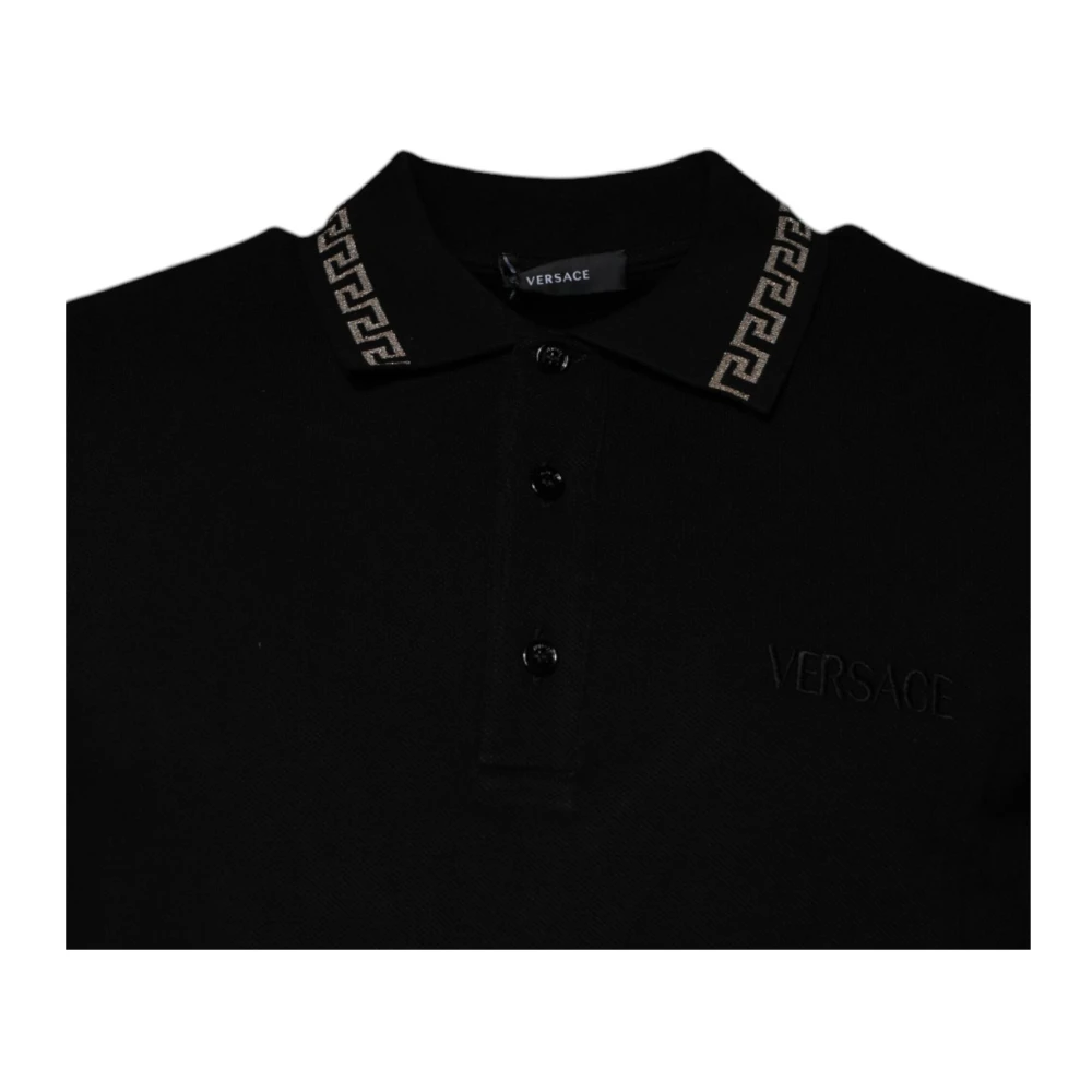 Versace Zwarte Polo T-shirt met kraag en knoopsluiting Black Heren