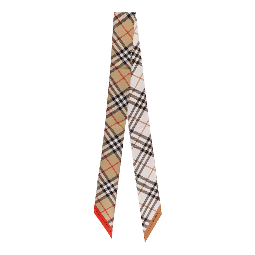 Burberry Multicolor Silk Scarves, Female, One Size, Skinny Check Silk Scarf