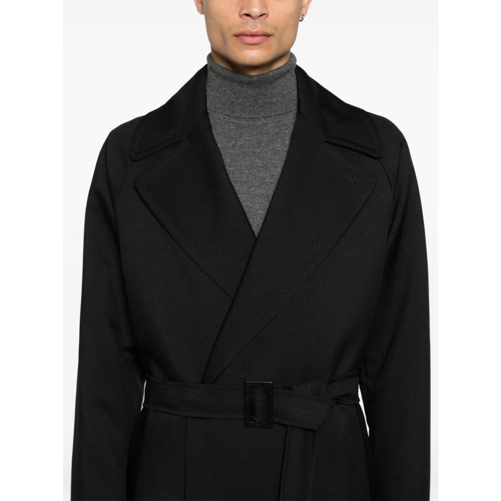 Hevo Zwarte double-breasted jas met riem Black Heren