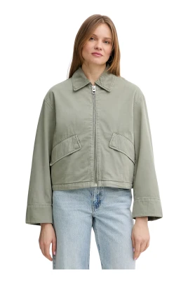 Cropped jacka med hel dragkedja och krage