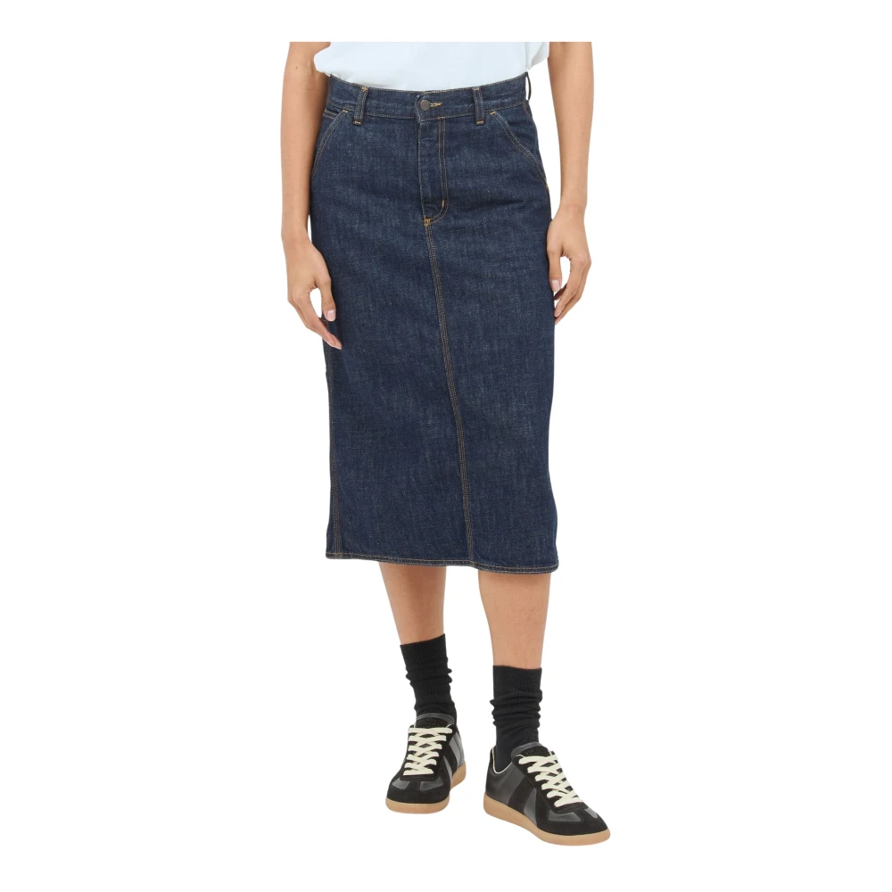 Carhartt WIP Denim Midi Rok met Contraststiksels Blue Dames