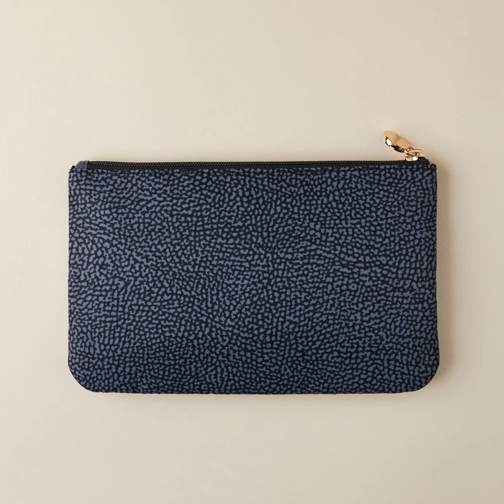 Borbonese Denim Plat Zakje met Leren Details Blue Dames