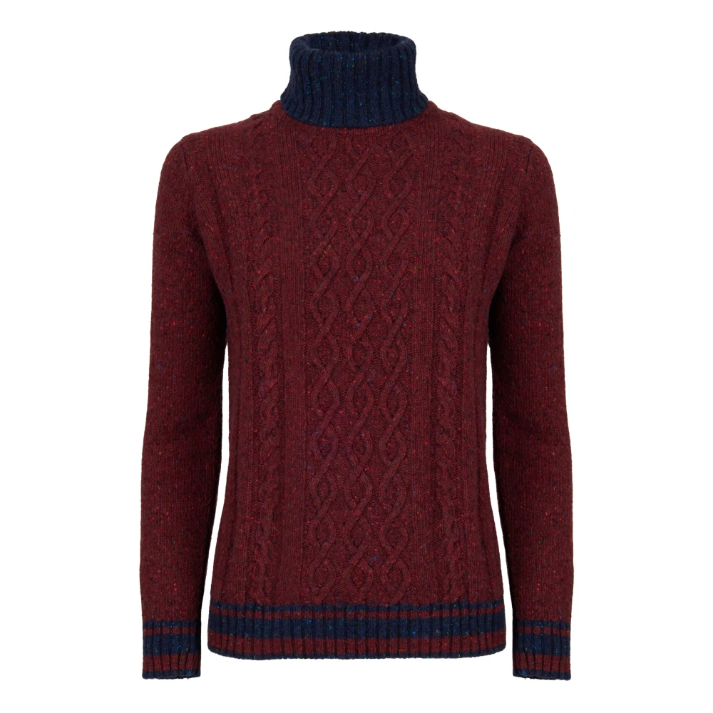 Gallo Burgundy Aran-Stitched Turtleneck Sweater Red, Dam