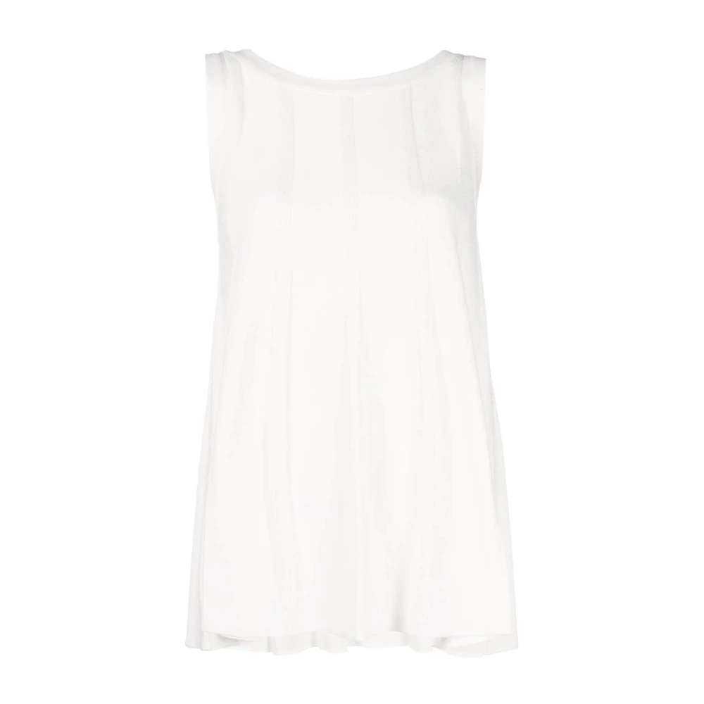 Malo Witte Flared Ribs Casual Blouse White Dames