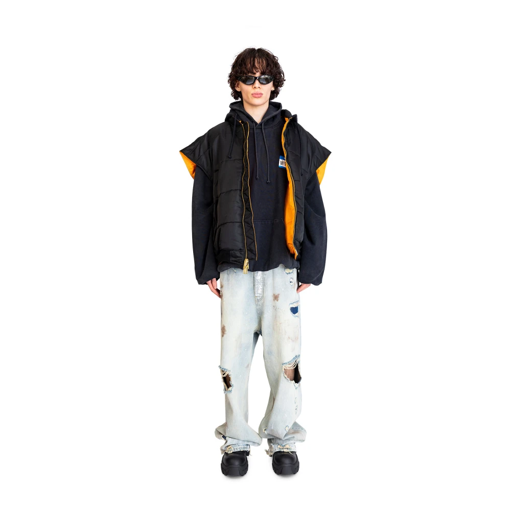 Vetements Zwarte Bomber Vest met Capuchon Black Heren