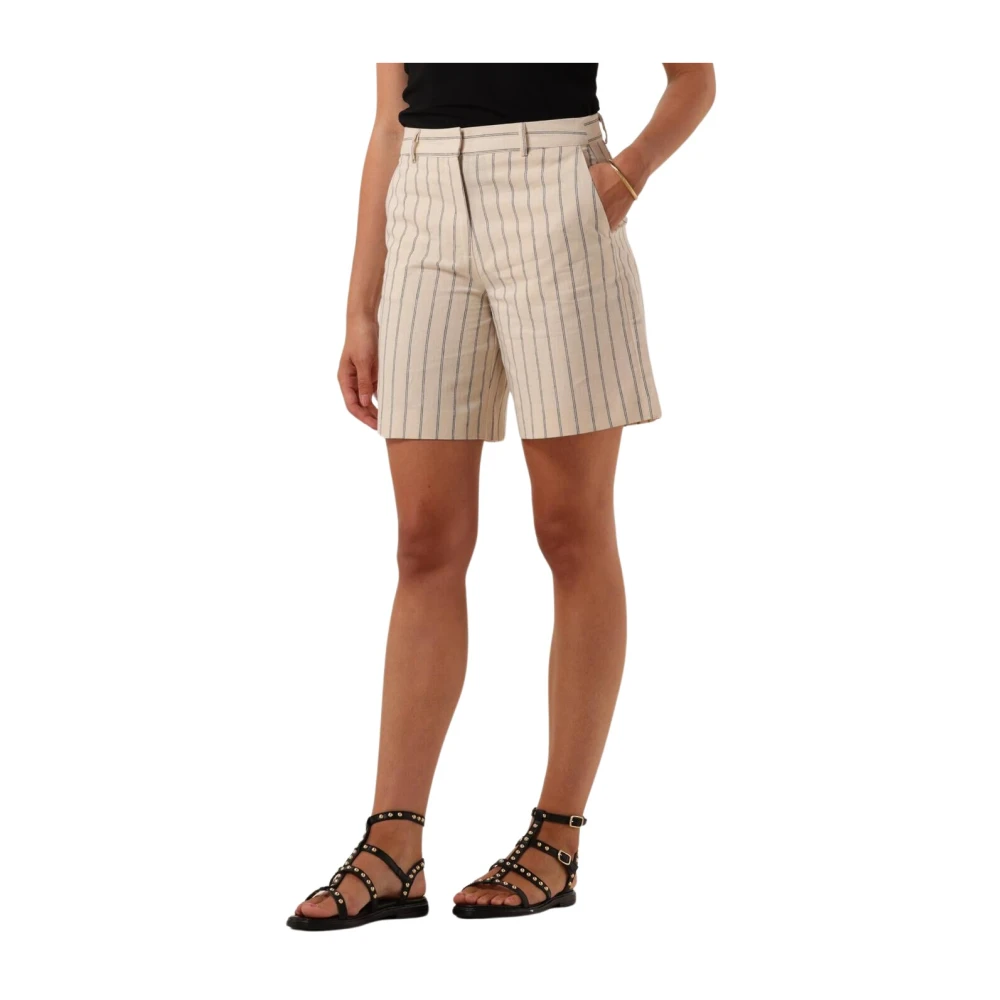 Selected Femme Gestreept Katoenen Short Beige Dames