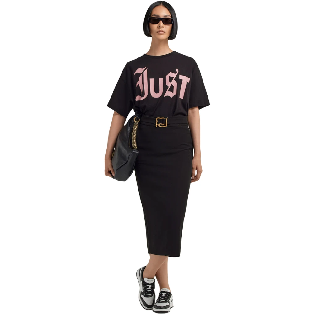 Just Cavalli Oversize Logo T-shirt Roze Details Black Dames