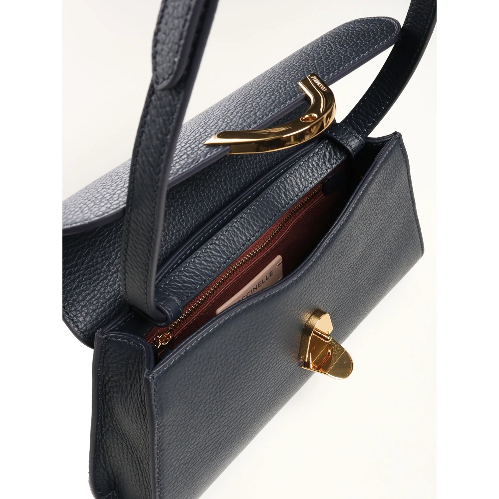 Coccinelle Blauwe Leren Schoudertas met Slot Blue Dames