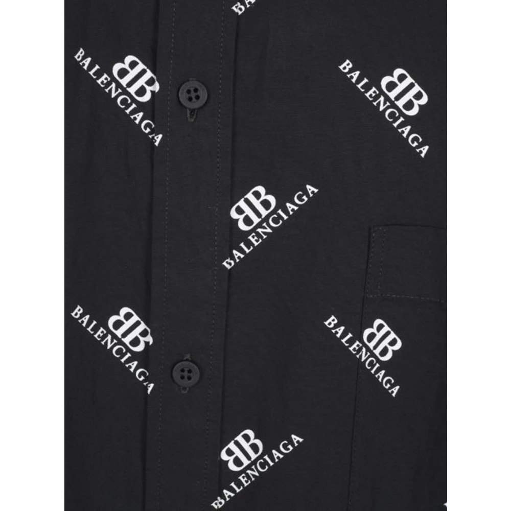 Balenciaga Cotton Logo Shirt Black Heren