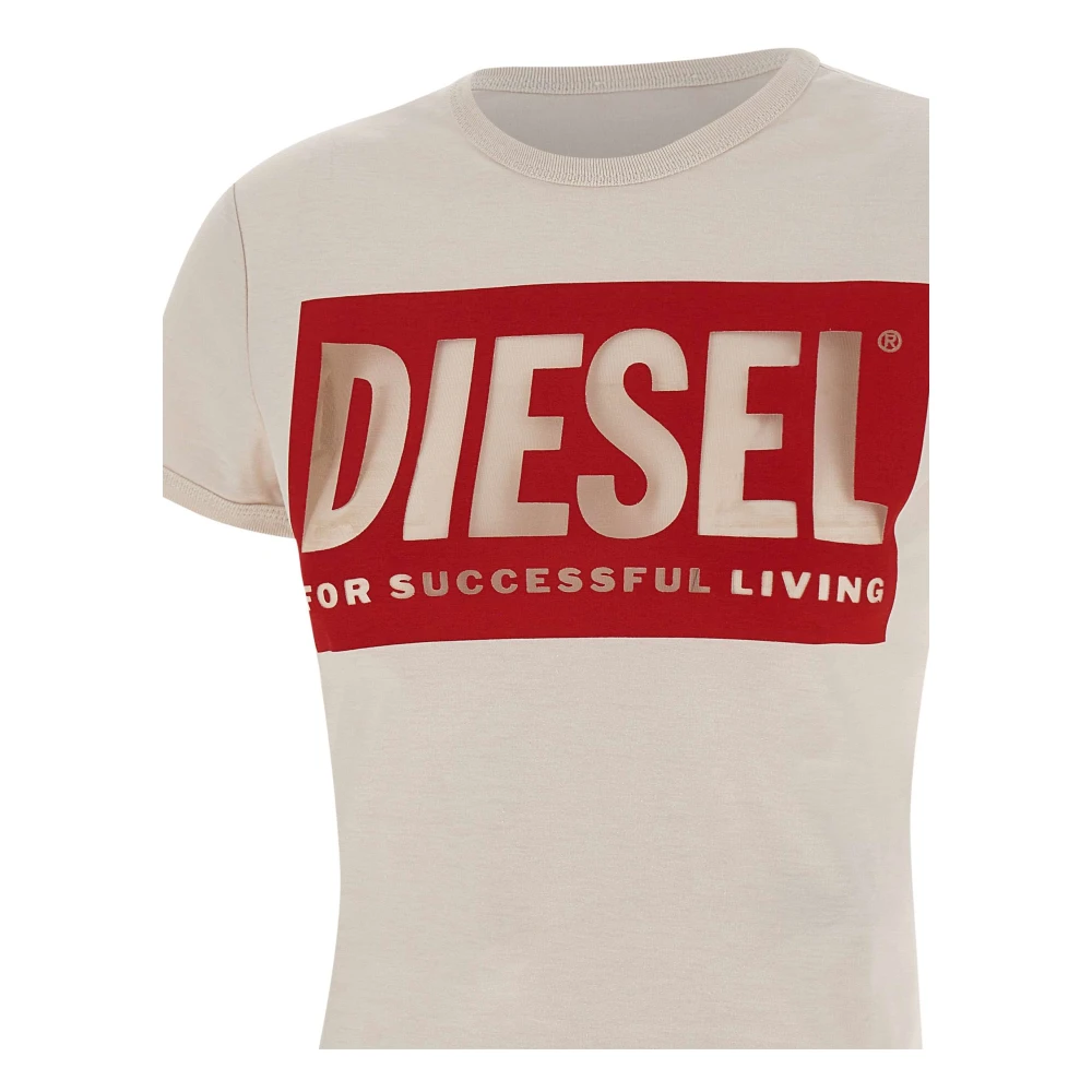 Diesel Malun Dames T-shirt met Rood Logo Beige Dames