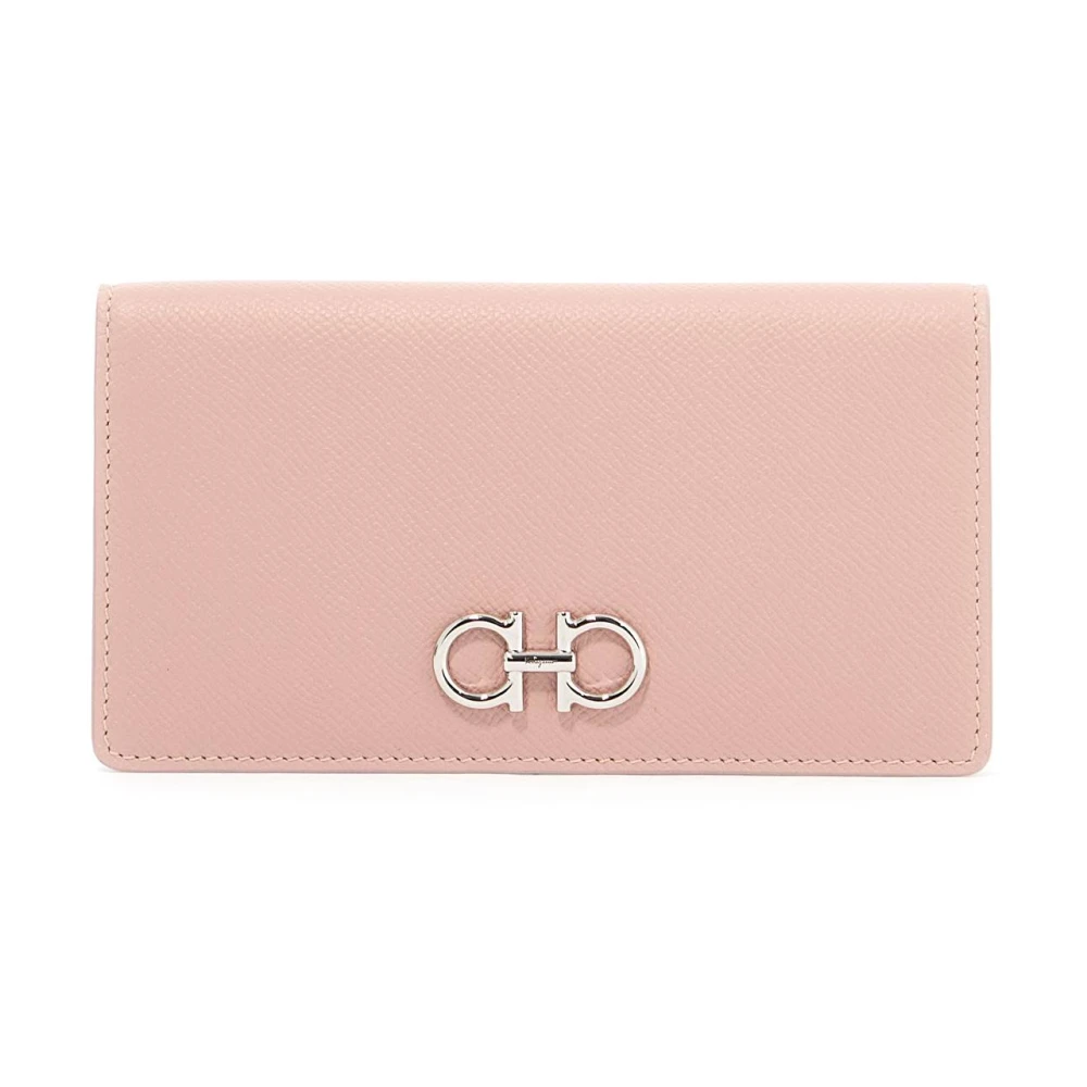 Salvatore Ferragamo Gancini Leren Bifold Portemonnee Pink Dames