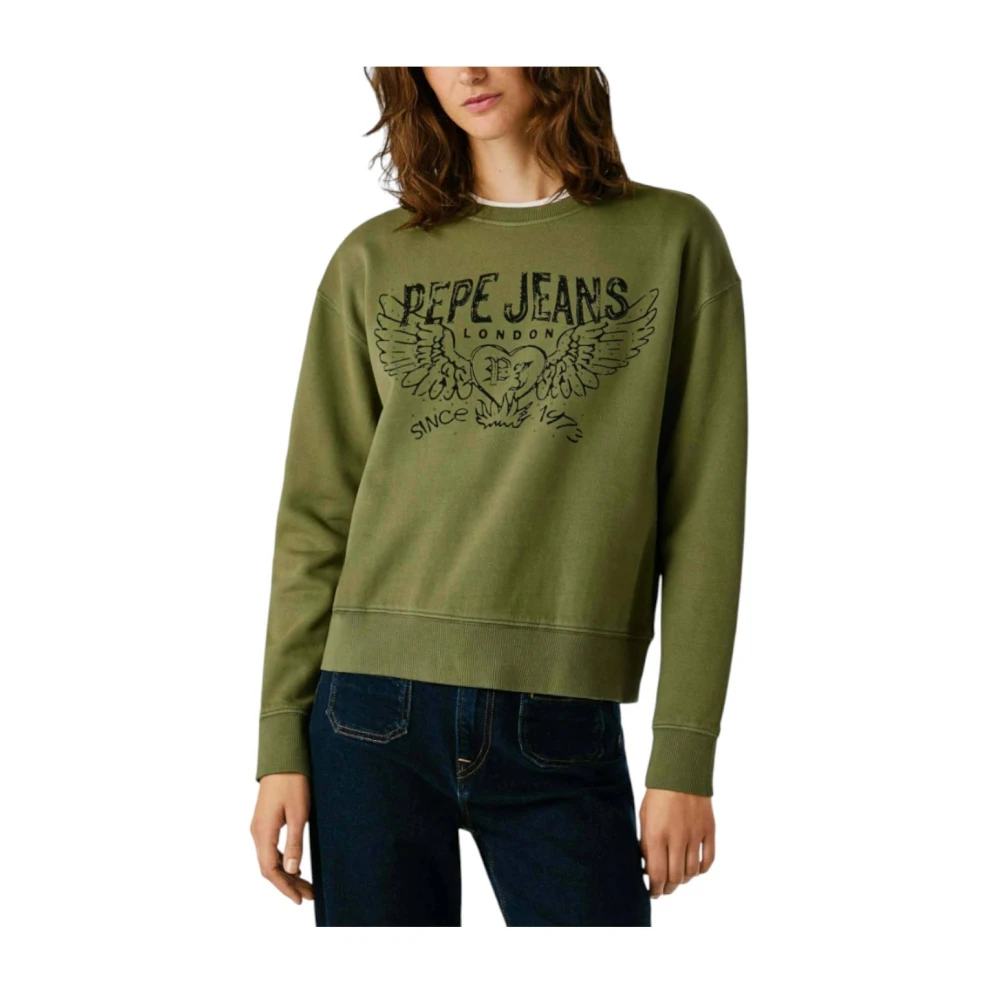 Pepe Jeans Women's Green Sweatshirts, S, Khaki Urban Sweatshirt
