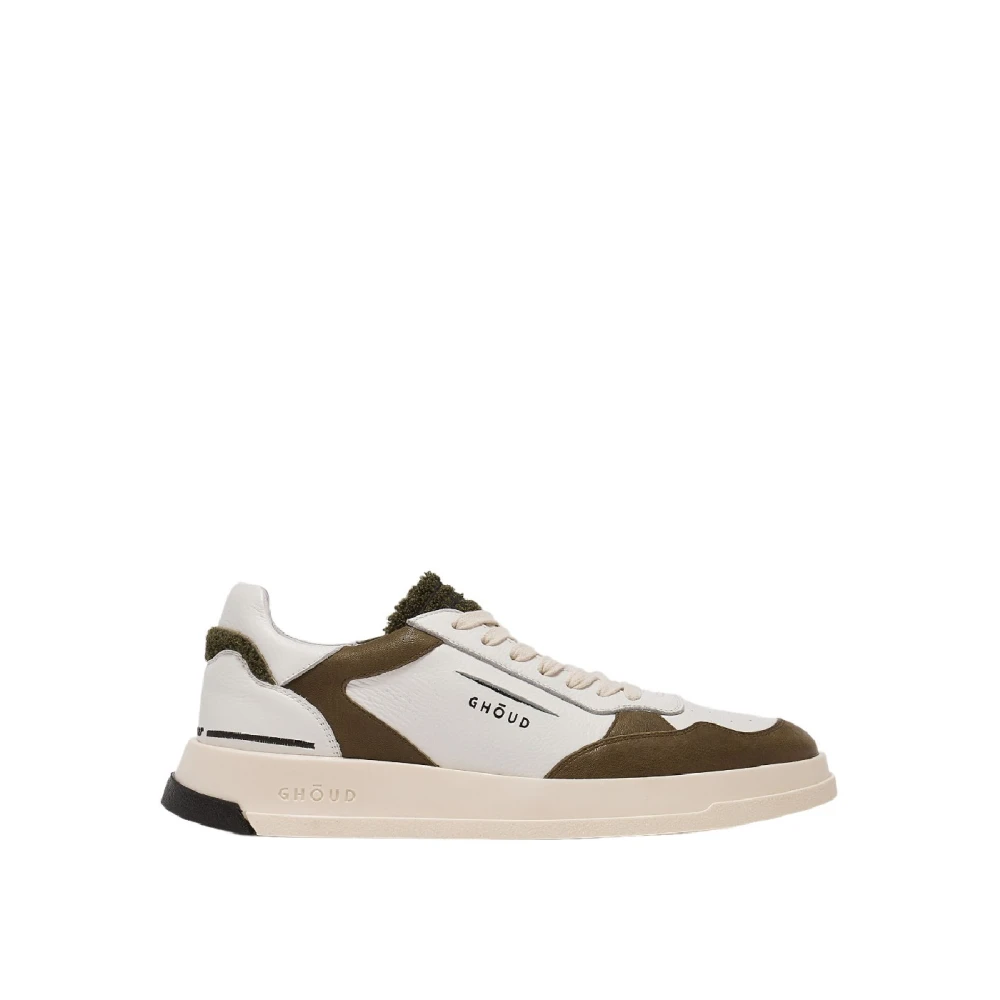 Ghoud Witte leren sneakers met groene accenten Heren Schoenen Bruin