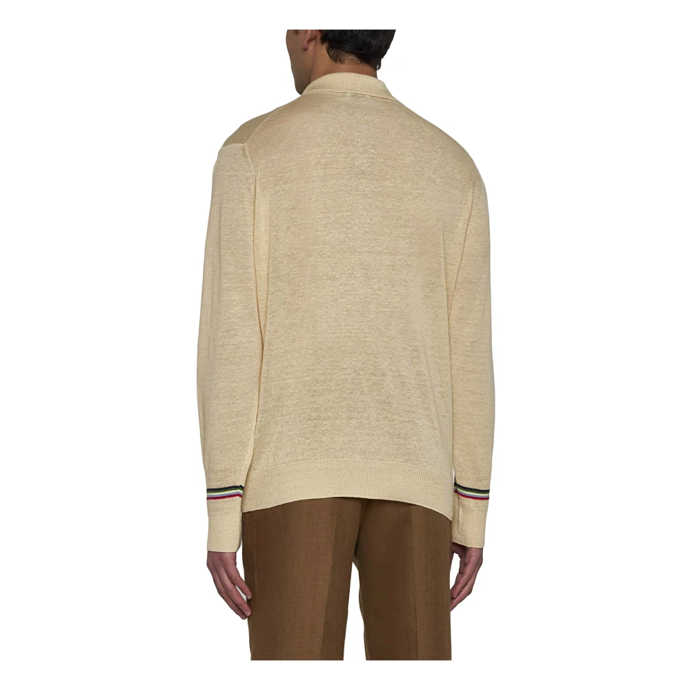 ETRO Gestreept Gebreid Poloshirt Beige Heren