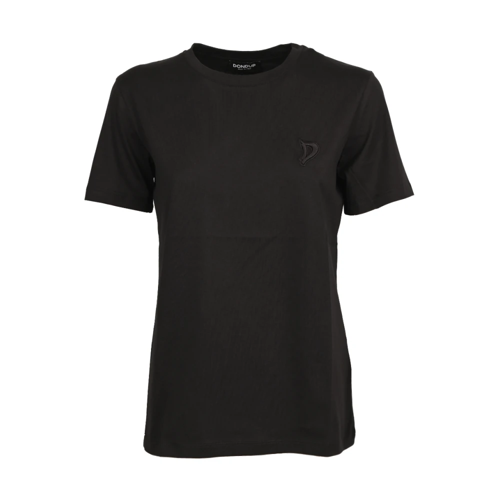Dondup Women's Black T-Shirts, S, Cotton T-Shirt With Logo Embroidery