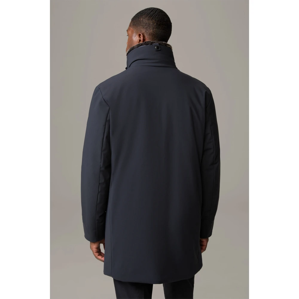 Strellson Heren winterjas met afneembare nepbont kraag Blue Heren