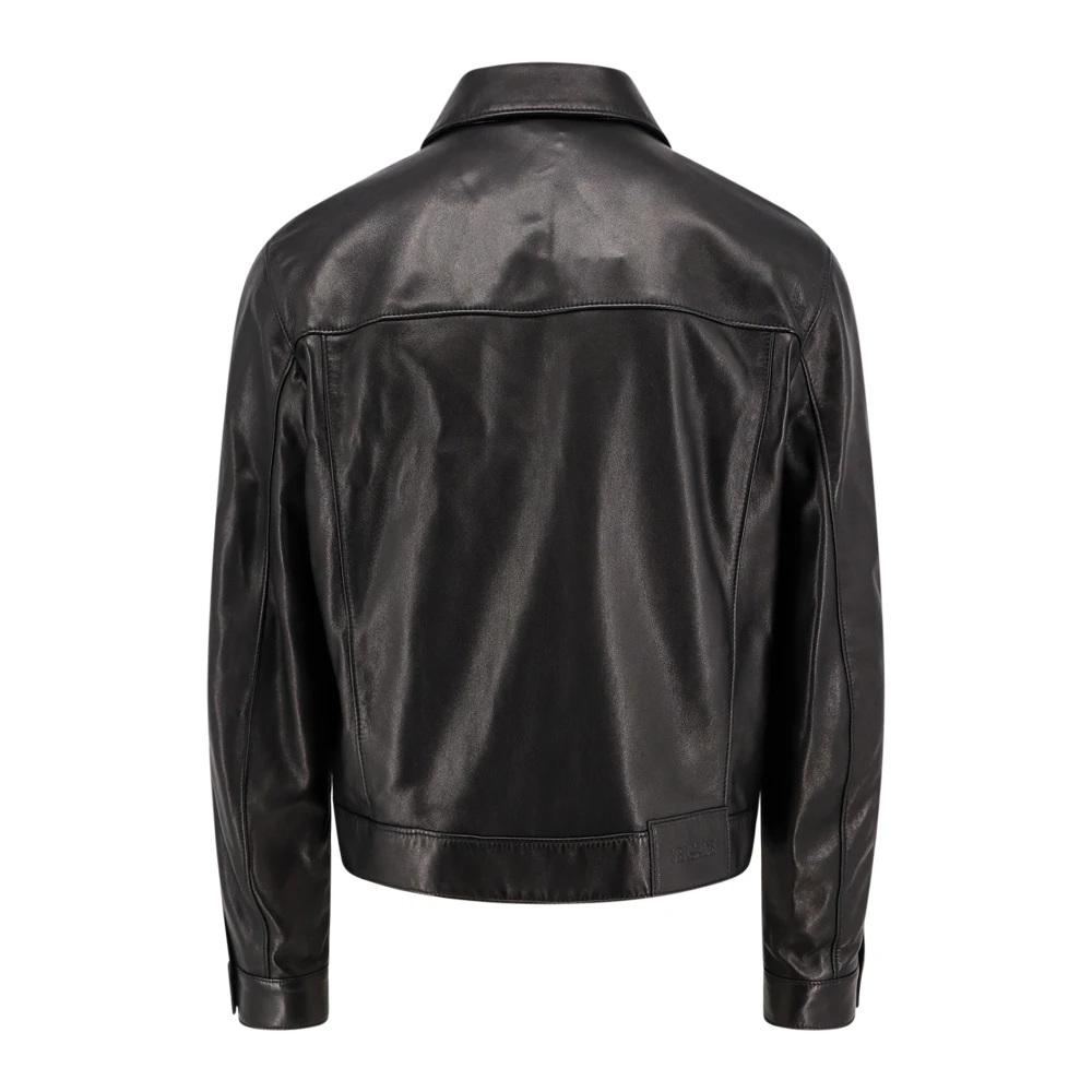 Versace Leren jas met drukknoopsluiting Black Heren