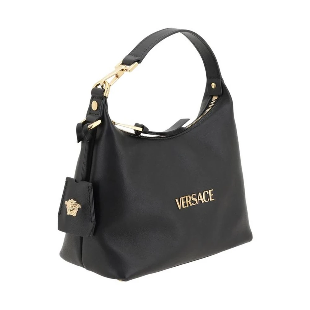 Versace Monogram Plaque Leren Hobo Handtas Black Dames