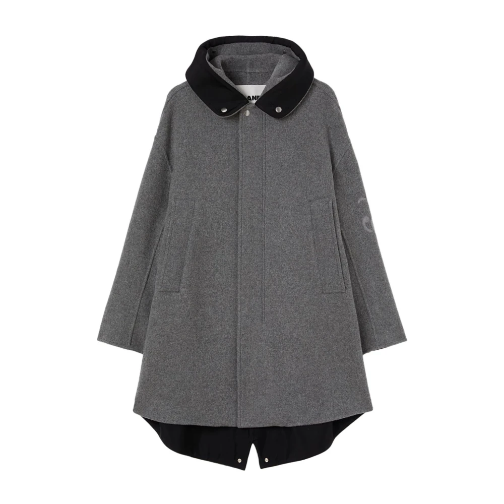 Jil Sander Grijze Wollen Parka met Logo Gray Dames